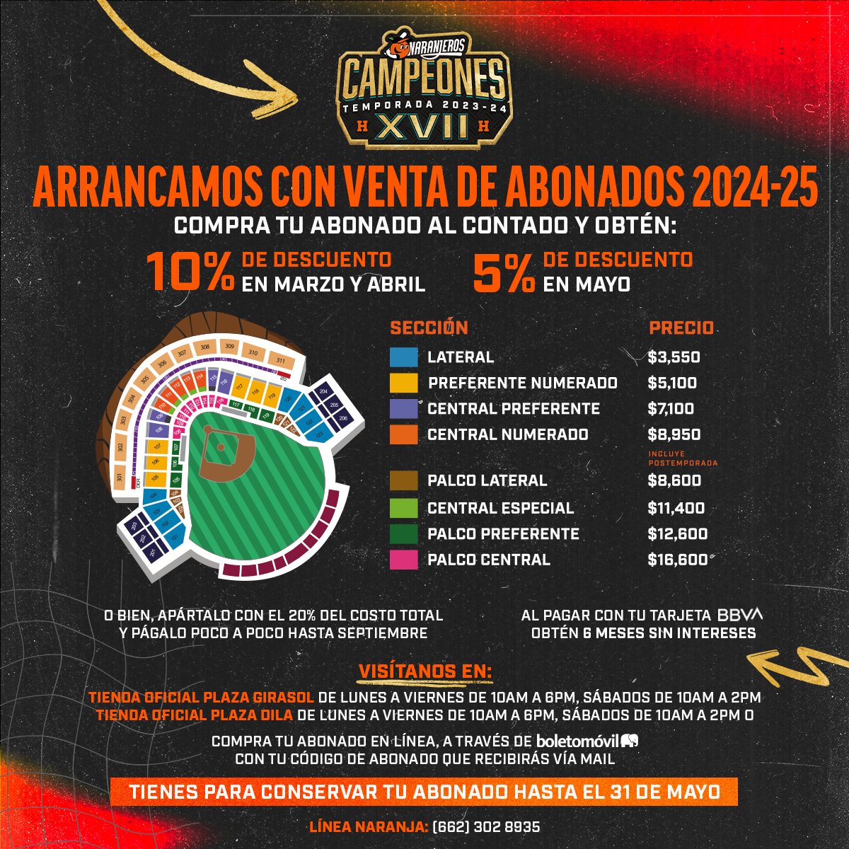 Inicia la venta de abonados para la temporada 20242025 Naranjeros