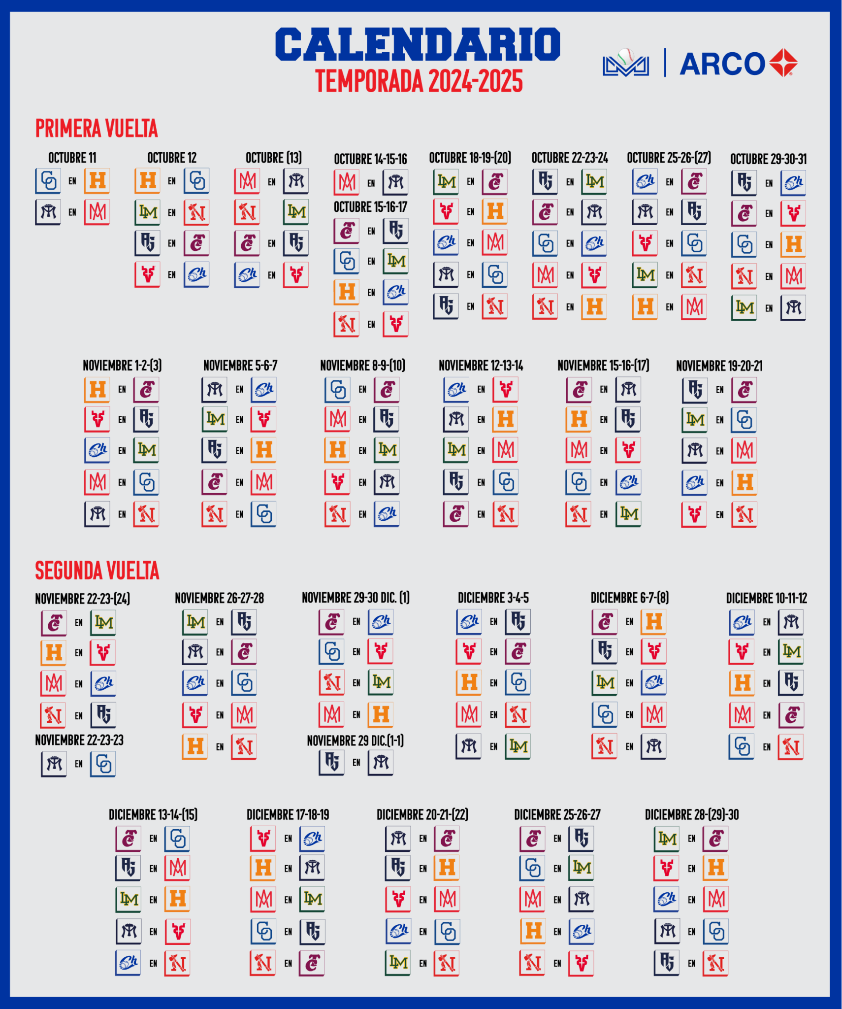 ESTE ES EL CALENDARIO OFICIAL DE LA TEMPORADA 20242025 Naranjeros