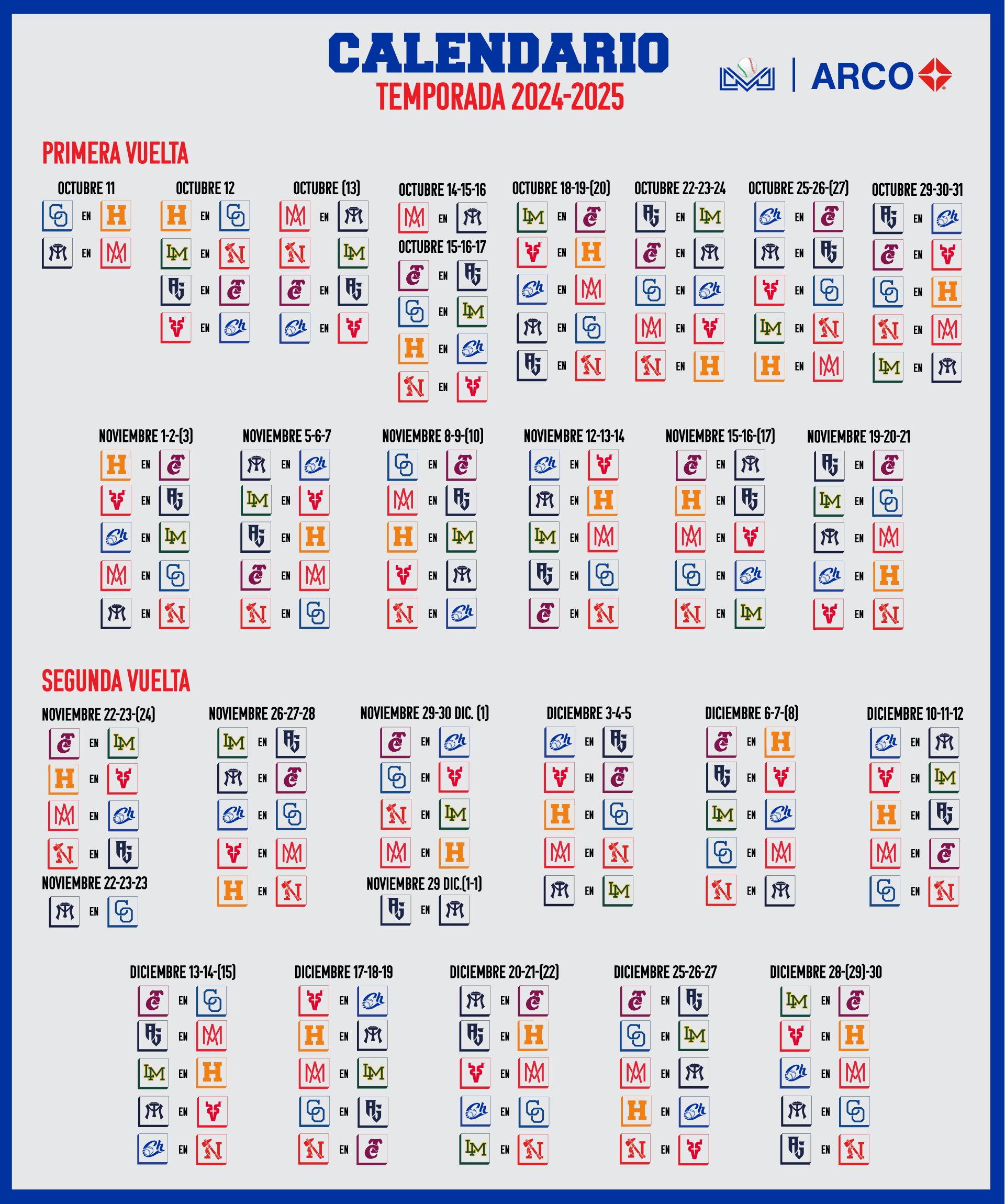 ESTE ES EL CALENDARIO OFICIAL DE LA TEMPORADA 2024-2025  Naranjeros  Sitio oficial